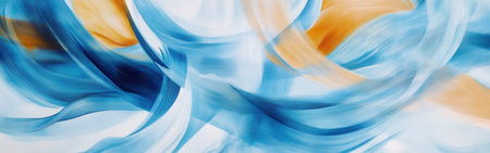 Dynamic pencil strokes swirl in hues of blue and orange, forming abstract shapes that convey a sense of motion and fluidity. This artwork engages viewers with its rhythm and energy.の素材