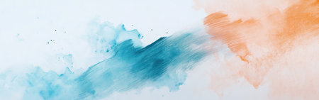 This artwork features abstract pencil strokes in turquoise and orange hues blending into a textured background.の素材