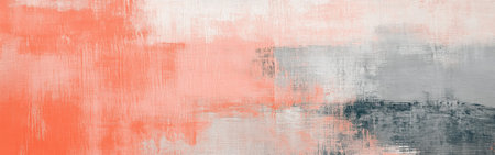 Large fields of coral and gray are layered together, creating an elegant and modern abstract artwork. The smooth transitions between colors invite calmness and creativity.の素材