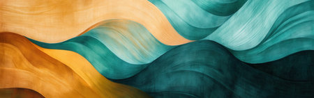 Soft pencil strokes intertwine to form a mesmerizing abstract composition, showcasing flowing waves of vibrant colors like teal, orange, and deep green.の素材