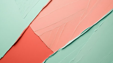 This artwork features soft pencil strokes with a gentle blend of mint green and coral pink. The smooth textures create a harmonious visual experience, inviting calmness.の素材