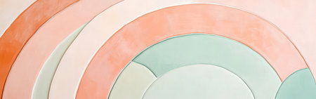 Soft arcs in muted coral and mint colors form a layered pattern, evoking tranquility and harmony. This design element serves as an ideal backdrop for contemporary spaces.の素材