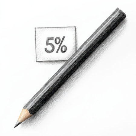 A percentage bar shows a low completion level of 5 percent, accompanied by a pencil. This illustration symbolizes minimal progress in a task or project.の素材