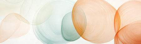 Delicate pencil strokes form dynamic circles in pastel mint and soft coral tones, showcasing an abstract design that evokes tranquility and creativity in a modern aesthetic.の素材