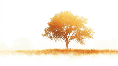 A striking abstract silhouette of a tree showcases a vibrant gradient of warm colors. This art piece captures the essence of nature, symbolizing serenity and growth in a dreamy landscape.の素材