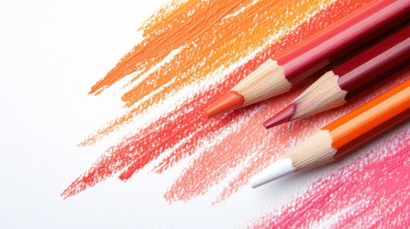 Minimalist pencil strokes create a stunning gradient of red and orange hues, showcasing artistic talent. Vibrant colors blend seamlessly, prompting inspiration and creativity.の素材