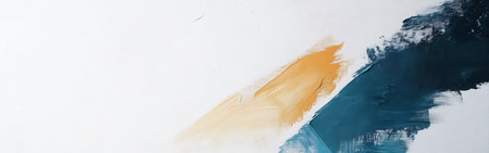 Bold strokes of orange and deep blue stretch across a white canvas, creating a dynamic yet minimalist composition. The interplay of colors invites contemplation and exploration of form.の素材