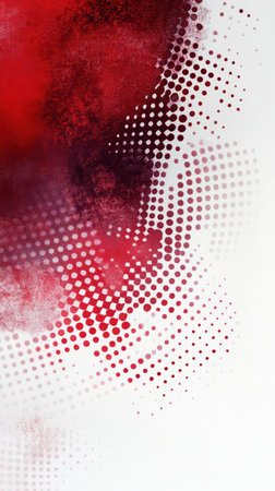 A rich blend of deep crimson transitioning into burgundy creates a vibrant backdrop. Dotted patterns add texture to the artwork, promoting a sense of depth and movement.の素材