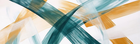 Vibrant overlapping strokes in varying shades of teal, cream, and orange create an engaging abstract design. The smooth textures intertwine, producing depth and movement.の素材