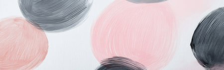Delicate pencil strokes form a smooth gradient of pastel colors, featuring soft pink and dark gray circles on a light backdrop, evoking a tranquil and artistic atmosphere.の素材