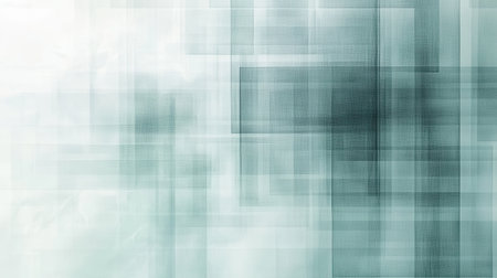 Soft overlapping layers form elegant fragmented grids in muted mint, creating a serene atmosphere. This abstract composition invites contemplation and inspires creativity.の素材