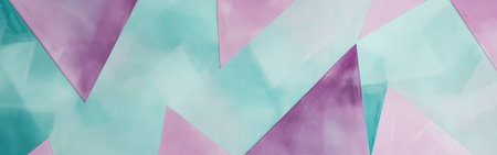 Soft pastel colors of lavender and teal form an engaging pattern of triangles, enhancing the ambiance of a modern artistic setting. This design adds tranquility and depth to the area.の素材