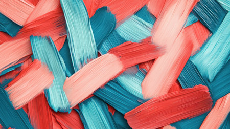 An intricate arrangement of pencil strokes intertwines in coral and teal, forming a lively abstract composition. The colors blend seamlessly, creating visual interest and texture.の素材