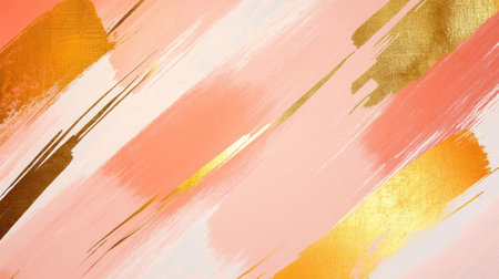 Soft pastel peach pencil strokes blend harmoniously with gold accents, creating an elegant and calming backdrop ideal for artistic projects and design inspirations.の素材