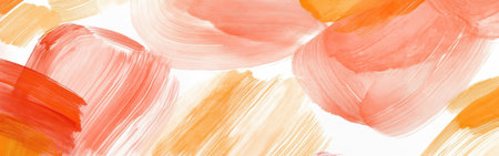 This artwork features an abstract arrangement of coral pencil strokes, blending vibrant hues of orange and pink on a white background. The design showcases creative movement and artistic flair.の素材