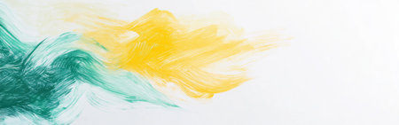Delicate pencil strokes form abstract shapes on a smooth white background. Green and yellow hues blend softly, creating a tranquil visual atmosphere that invites contemplation and reflection.の素材