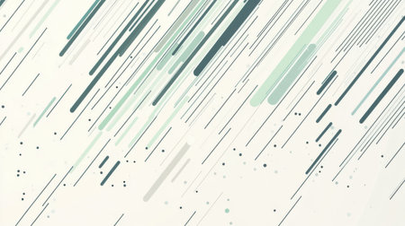 Softly colored dashed lines in mint and gray create a calming pattern across a light background. The minimalist design evokes tranquility and modern simplicity, perfect for contemporary spaces.の素材