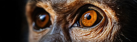 Close-up view captures the expressive features of a monkey's face, showing its vivid eyes and fine textures. The image reveals the beauty of wildlife in a natural habitat during daylight.の素材