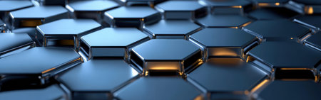 Vibrant luminous background showcases a series of reflective hexagonal shapes creating depth and movement. The interplay of light enhances the overall aesthetics, ideal for creative uses.の素材