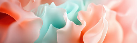 Soft coral and mint shapes gracefully intertwine, forming a delicate and flowing abstract design. The fluidity of colors evokes a serene and gentle aesthetic that captivates the viewer.の素材