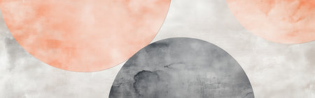 Abstract artwork features soft pencil strokes forming pastel half-circles in shades of peach and blue against a textured light backdrop, creating a serene atmosphere.の素材