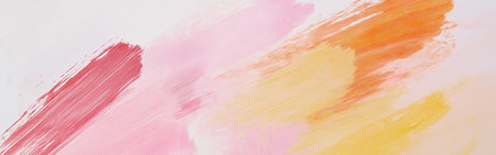 Vibrant brush strokes create a calming effect, showcasing a gradient of pink, orange, and yellow on a blank canvas. The design emphasizes the simplicity of color and form.の素材