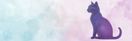 A graceful cat sits in profile against a dreamy backdrop of soft pastel colors. The silhouette captures the essence of the feline's elegance and calm demeanor.の素材