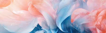 Tropical hues of pastel coral and blue swirl together in circular strokes, forming an enchanting abstract design that evokes a sense of calm and artistic expression.の素材