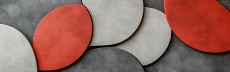 Coral and gray uneven patches are artistically arranged, offering a contemporary and stylish look for interior spaces. This design adds a vibrant touch to any room.の素材