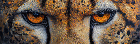 This cheetah gazes intensely, showing its distinct patterns and vivid eyes. The image captures the powerful presence of the animal in its wild environment.の素材