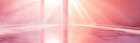 Soft pink and peach hues create a calming ambiance as gentle light filters through, casting reflections on a tranquil surface. This peaceful moment invites relaxation and introspection.の素材