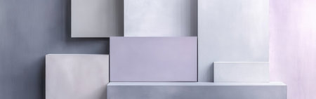 Pastel shades of gray and lavender form a sophisticated grid layout. This modern abstract art piece highlights smooth lines and the interplay of light and shadow for a calming effect.の素材
