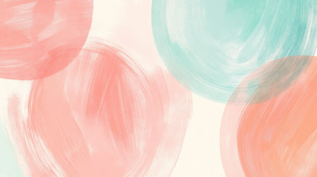 Circular shapes created with pencil strokes blend in soft pastel colors, forming a dynamic pattern over a light background. The design evokes a sense of movement and tranquility.の素材