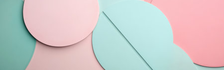 Overlapping geometric forms in soft pastel colors of pink and mint green create an engaging visual composition perfect for contemporary design inspiration and art projects.の素材