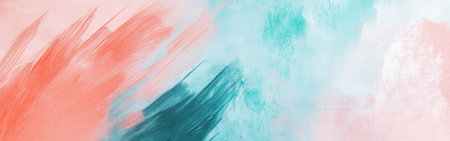 Soft coral and teal pencil strokes blend fluidly into negative space, creating an abstract composition that invites interpretation and reflection. The incomplete shapes enhance the overall aesthetic.の素材