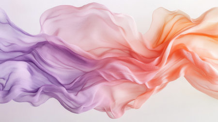 Gentle pastel strokes of peach and lavender blend seamlessly into white, creating a tranquil and airy ambiance suitable for various artistic applications.の素材