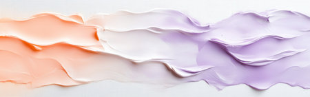 This artwork features a white canvas where soft pencil strokes form gentle ripples in gradient lavender and coral hues. The arrangement is asymmetrical, offering a calming aesthetic.の素材