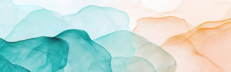 Delicate layers of pastel teal and beige interweave, forming a calm and serene abstract design. The subtle strokes evoke a sense of tranquility and softness, inviting contemplation.の素材