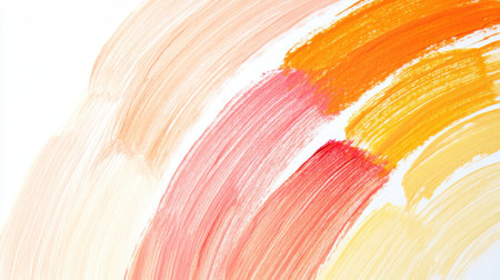 Delicate pencil strokes form graceful arcs in coral and yellow hues, blending seamlessly on a light surface. This artwork captures the beauty of color interaction and movement.の素材