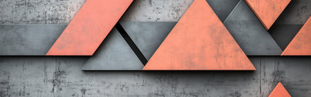 This artwork showcases gracefully arranged coral and gray triangles, creating a striking modern aesthetic. The clean lines and symmetry enhance the elegant interior design.の素材