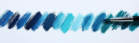 Gradient of pencil strokes in varying shades of blue and teal showcases artistic technique and creativity, perfect for illustrators and designers during a focused art session.の素材