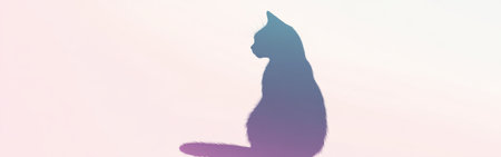 A graceful cat silhouette sits calmly, detailed in soft pencil against a pastel background. The serene scene reflects a peaceful evening ambiance, highlighting the cat's poised posture.の素材