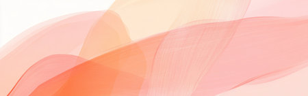 A minimalist composition showcases overlapping semi-transparent shapes in pastel coral and peach tones, generating a soothing gradient effect. This serene design enhances tranquility.の素材