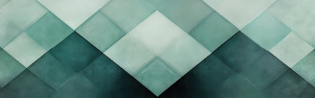 This artwork features an abstract design composed of muted mint tones arranged symmetrically, showing casing geometric patterns that enhance visual harmony and balance.の素材