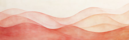 Soft, flowing pencil strokes form wavy lines in soothing coral and amber shades. This minimalist composition evokes tranquility and warmth in any space.の素材