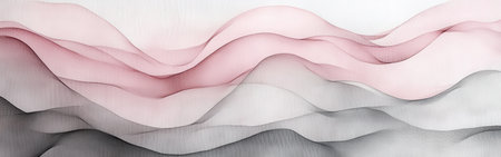 Soft pastel pink and gray colors blend seamlessly through wavy pencil strokes, creating a minimalist and balanced artwork that evokes tranquility and elegance.の素材