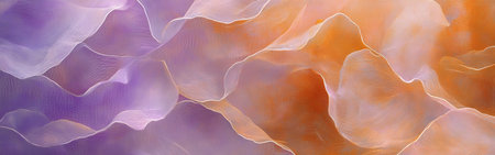 Translucent pencil strokes blend in layers of muted lavender and amber tones, creating a textured display that exudes warmth and harmony. This artistic expression invites exploration of color depth.の素材