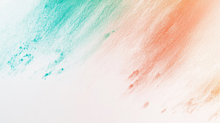 Delicate pencil strokes in gradients of teal and peach blend softly against a white background, creating an abstract atmosphere ideal for creative projects and designs.の素材