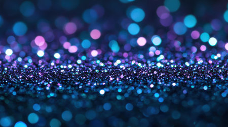 Sparkling aqua blue and lavender hues twinkle faintly against a rich dark indigo backdrop, creating a magical and serene vibe that captivates the feelings and invites tranquility.の素材