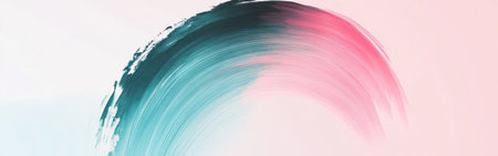 This minimalist piece features a bold circle of brush strokes in vibrant pink to soothing teal, set against a softly fading background that enhances its serene elegance.の素材